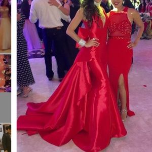 Jovani red plunging v neck evening - pageant- prom - wedding gown.